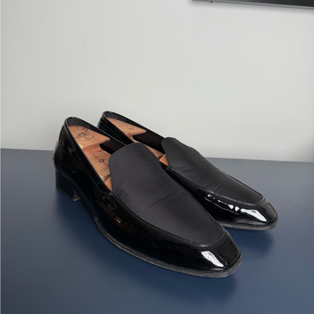 Saint Laurent Paris Patent Leather Grosgrain Tuxedo Loafers